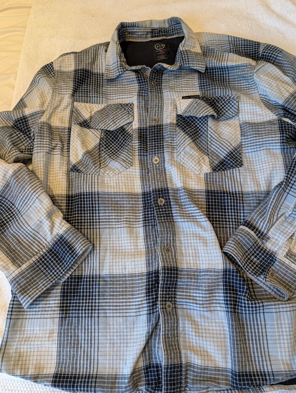 Wrangler ATG Thermal Lined Flannel Shirt Jacket Mens L Blue Plaid Shacket